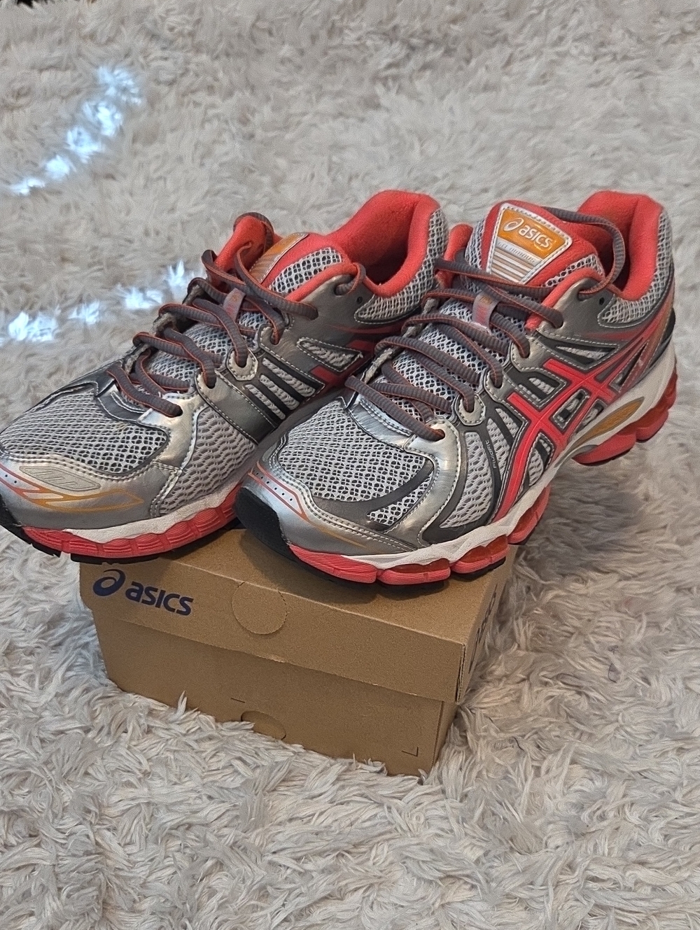 ASICS Silver and Coral Women's Running Sneakers